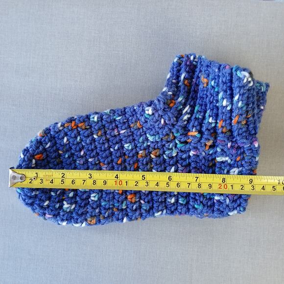 Navy Speckle Crochet Slipper Booties L premade full coverage warm socks - Picture 6 of 8